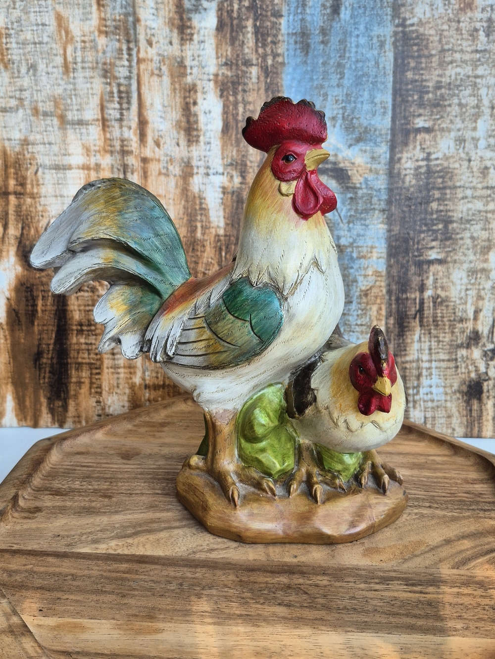 Vintage Hand Painted Ceramic Rooster & Hen Figurine - Farmhouse Country Kitchen